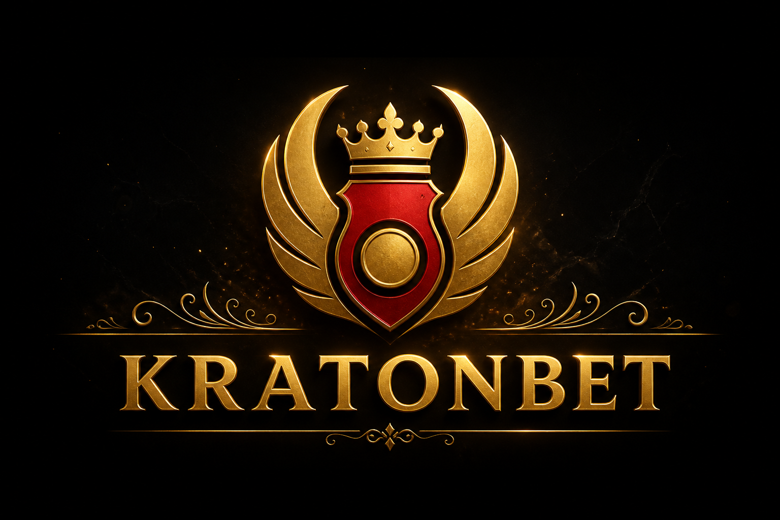 KRATONBET: perisai merah bermahkota, sayap emas, koin.
